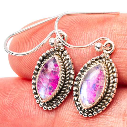 Sterling silver moonstone drop earrings with pink-purple teardrop stones and beaded border