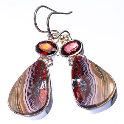 Crazy Lace Agate, Garnet 925 Sterling Silver Earrings 1 5/8" (925 Sterling Silver) EARR432232