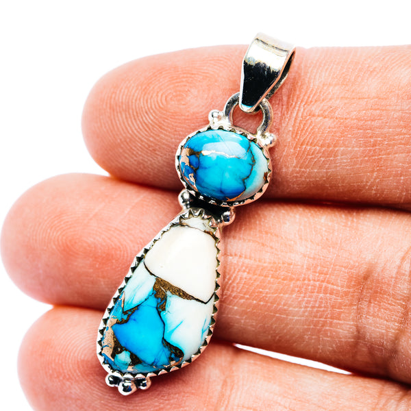 Ice Blue Dahlia Turquoise Pendant 1 5/8" (.925 Sterling Silver)
