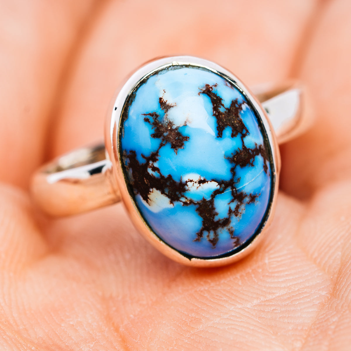 Golden Hills Turquoise Ring Size 7.25 (.925 Sterling Silver)