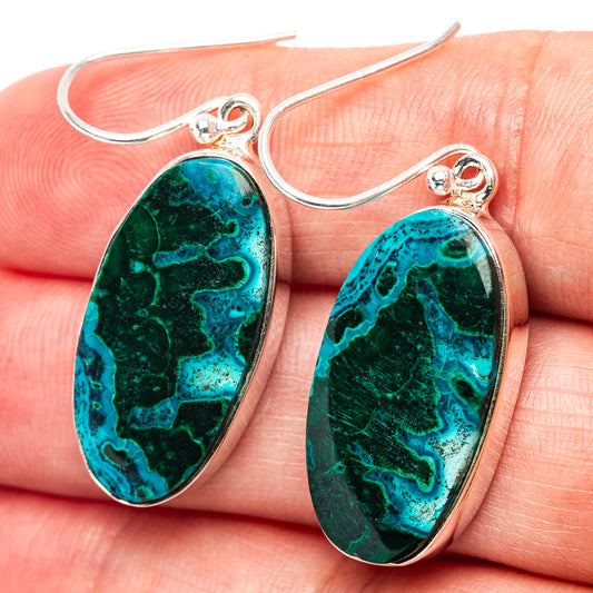 Close-up oval chrysocolla & malachite drop earrings in .925 sterling silver