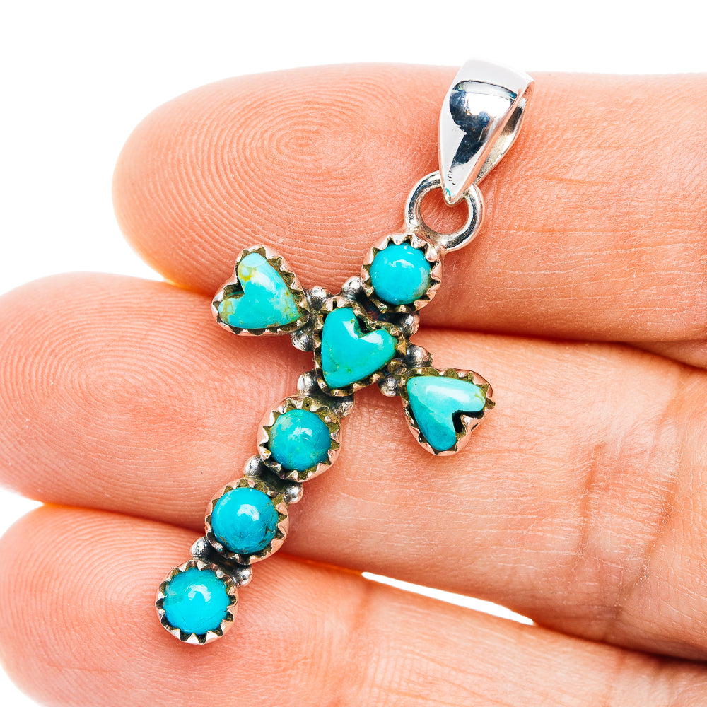 Southwestern Style Mohave Turquoise Cross Pendant 1 5/8" (.925 Sterling Silver)