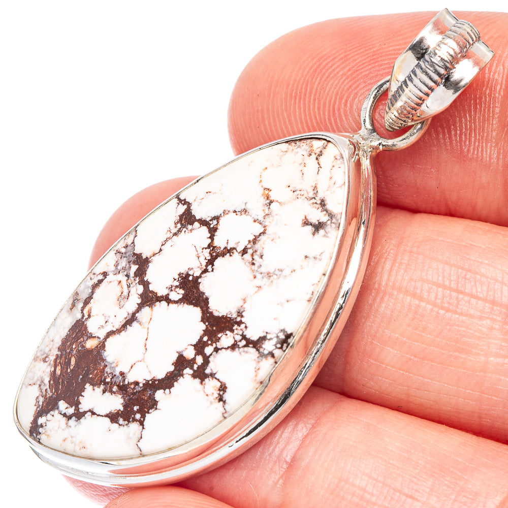 Wild Horse Jasper pendant, oval cabochon with white and brown webbing in silver bezel