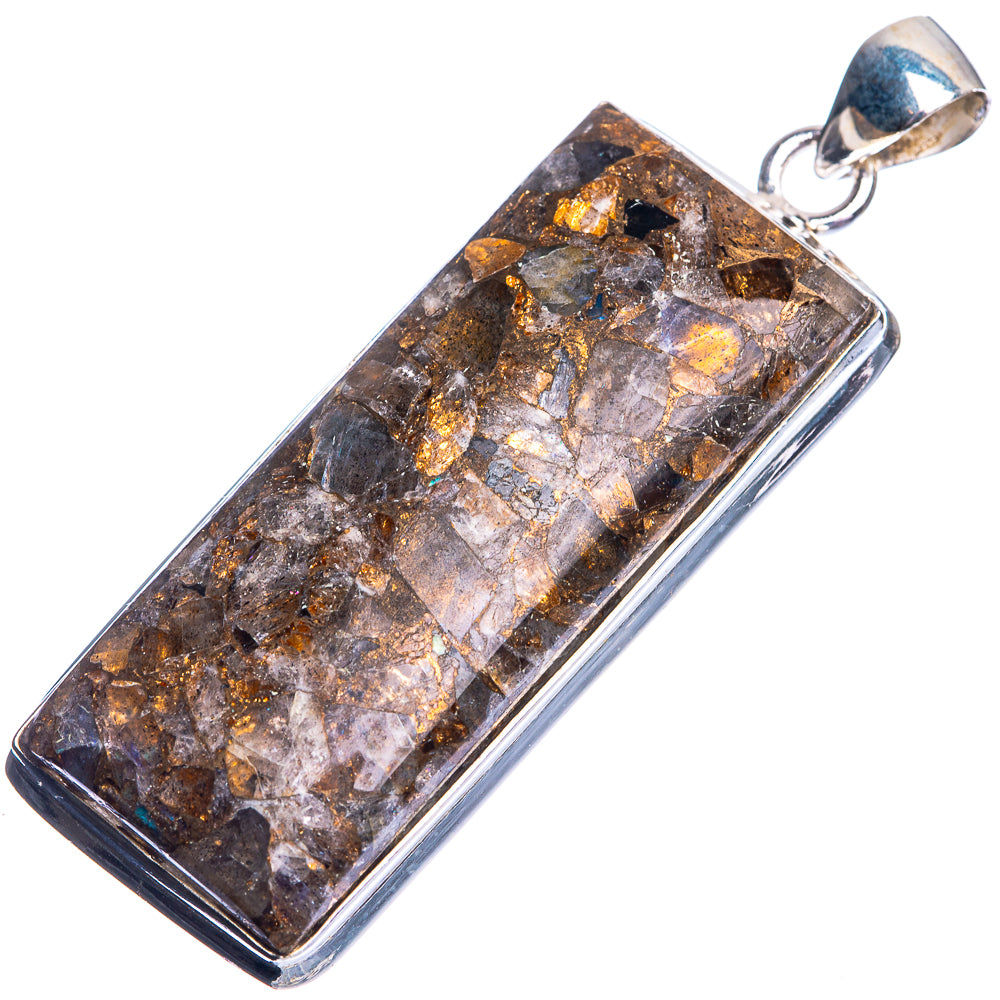 Copper Composite Rainbow Moonstone Pendant 2 1/8" (925 Sterling Silver) P39058