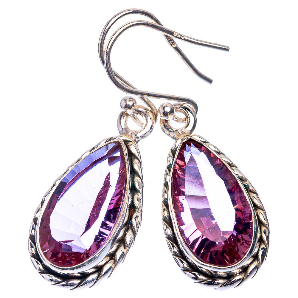 Sterling silver teardrop earrings with purple-and-blue faceted gemstones and fishhook backs