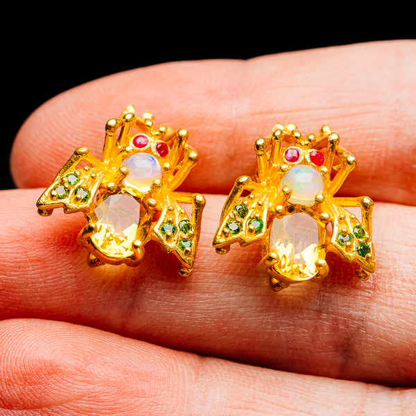 Citrine, Ethiopian Opal, Ruby, Peridot Bee Earrings 3/4" (.925 Sterling Silver) 24k Gold Plated