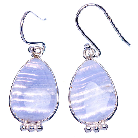 Blue Lace Agate Earrings 1 3/8" (925 Sterling Silver) E1721