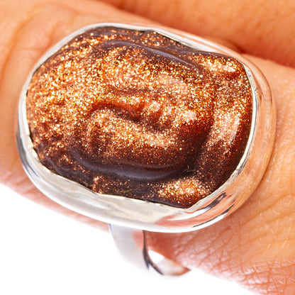 Goldstone Buddha Ring Size 10 (925 Sterling Silver) R1499