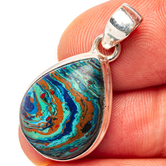 Sterling silver calsilica teardrop pendant with rainbow swirl stone and bail