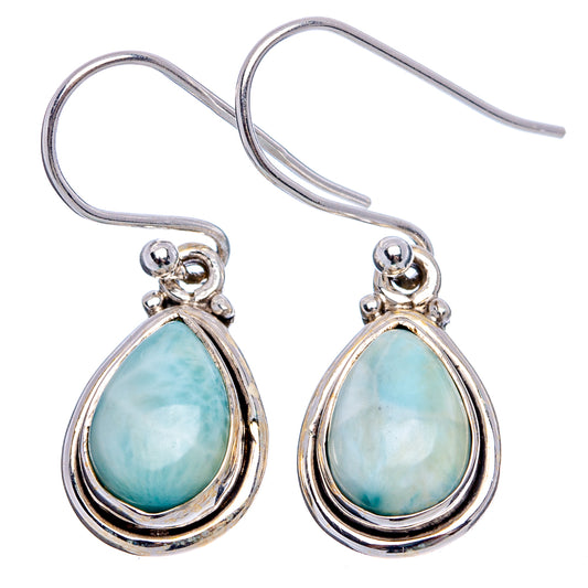 Larimar teardrop dangle earrings in .925 sterling silver with pear-shaped stones