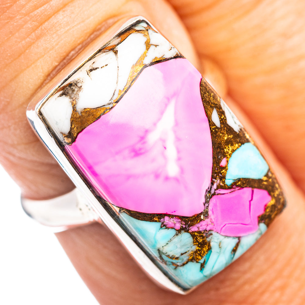Premium Cotton Candy Dahlia Turquoise Ring Size 8 Adjustable (.925 Sterling Silver)