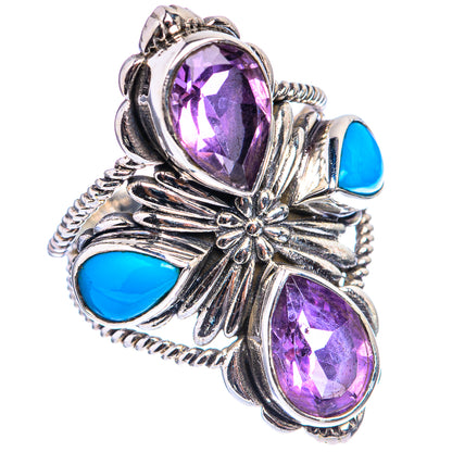 Large Faceted Amethyst, Sleeping Beauty Turquoise Ring Size 7 (925 Sterling Silver) R142916