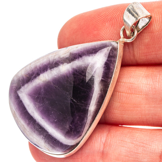 Silver-plated amethyst chevron pendant, teardrop stone with metal bail