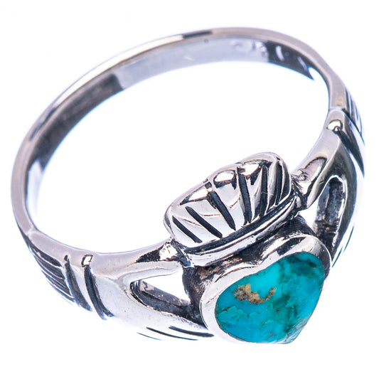 Rare Arizona Turquoise Heart Hands Ring Size 6.75 (925 Sterling Silver) R2292