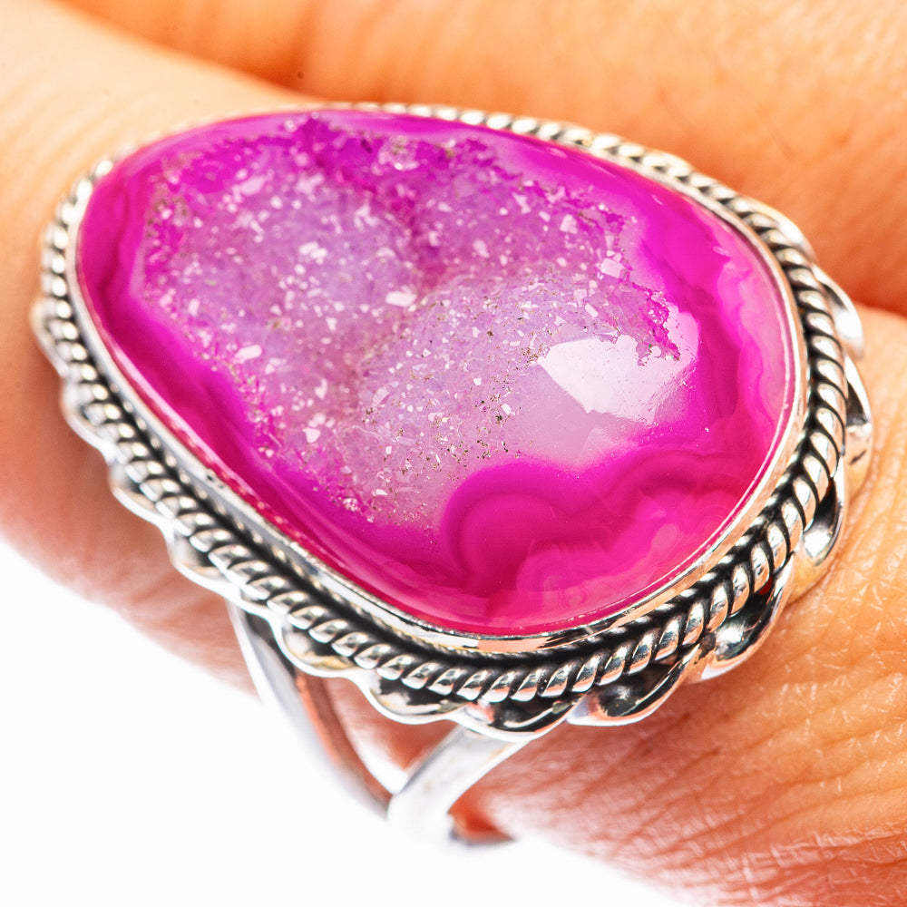 Large Pink Agate Druzy Ring Size 9.5 (925 Sterling Silver) R142344