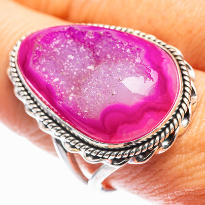 Large Pink Agate Druzy Ring Size 9.5 (925 Sterling Silver) R142344
