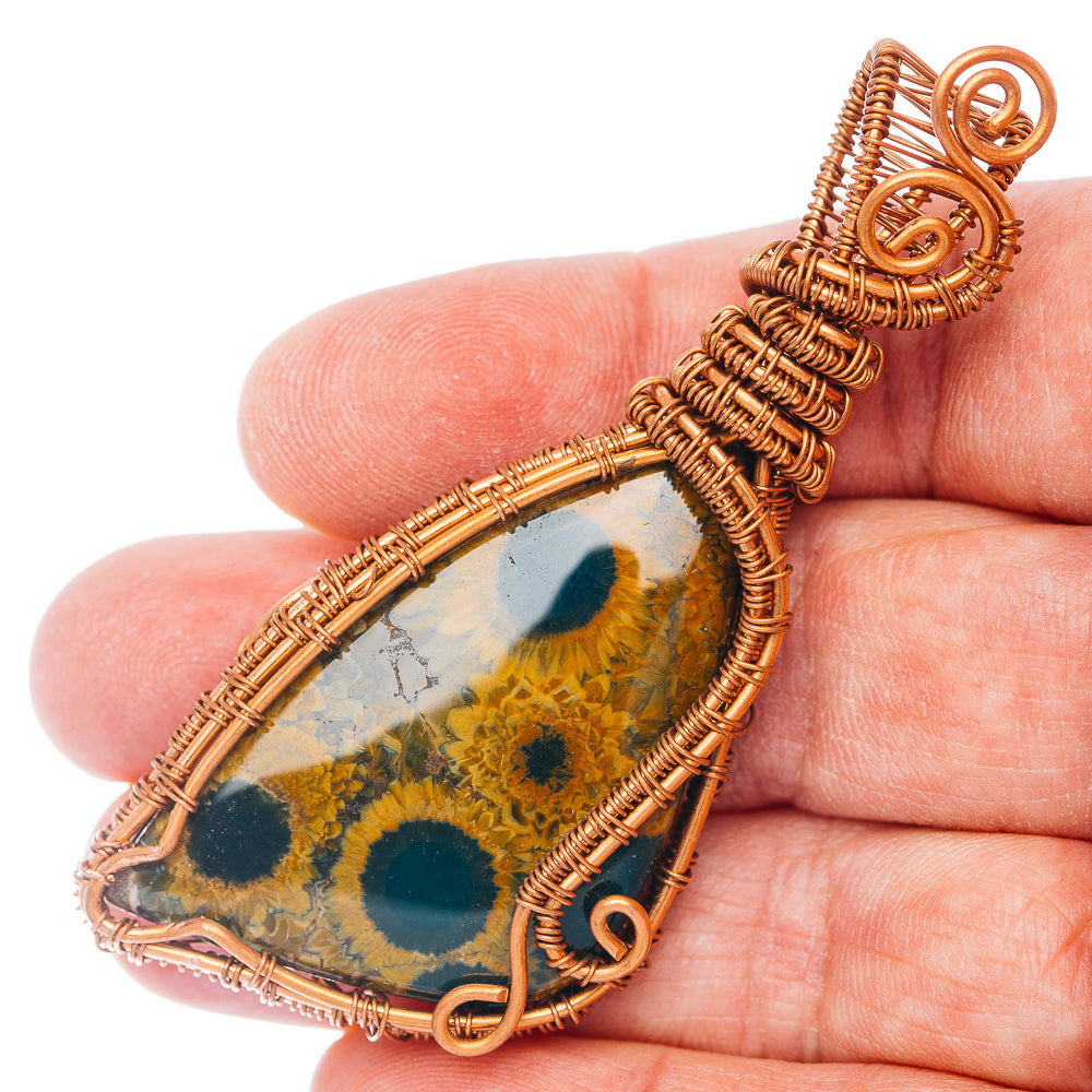 Ocean Jasper Wire Warp Pendant 3" (Copper)