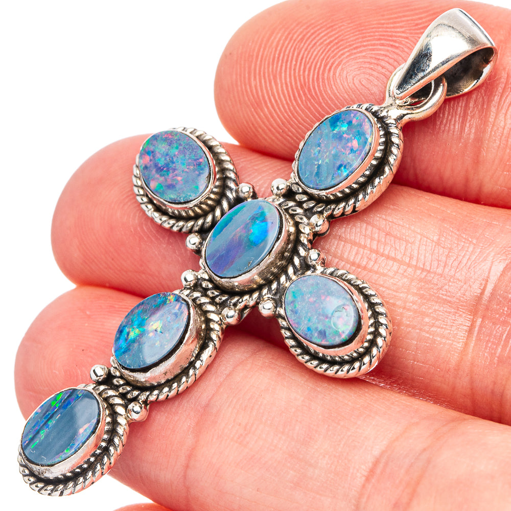 Rare Doublet Opal Cross Pendant 2" (925 Sterling Silver) P43094