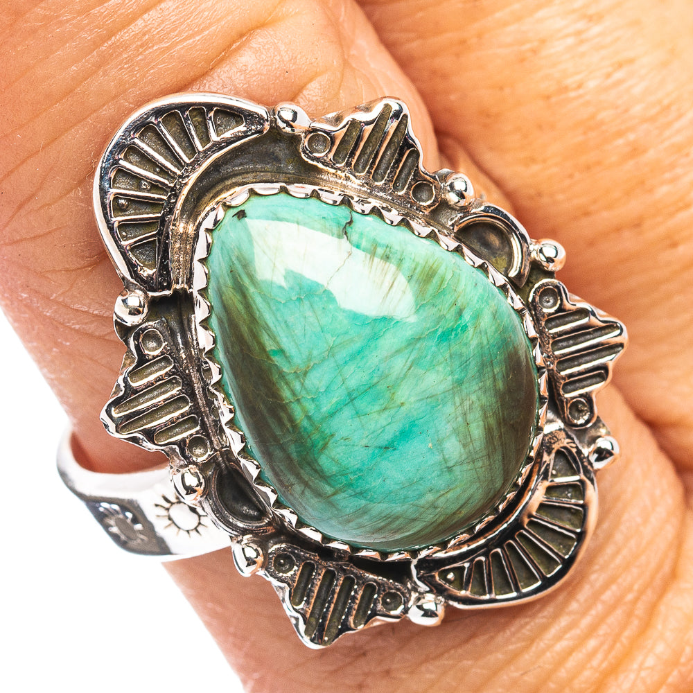 Exclusive Southwestern Style Hubei Turquoise Ring Size 9 Adjustable (.925 Sterling Silver)