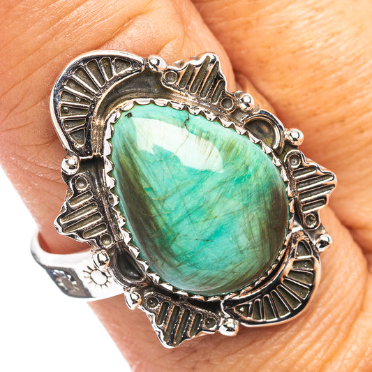 Exclusive Southwestern Style Hubei Turquoise Ring Size 9 Adjustable (.925 Sterling Silver)