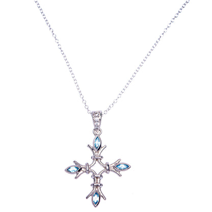 Blue Topaz Cross Necklace 17 7/8" (925 Sterling Silver) N90056