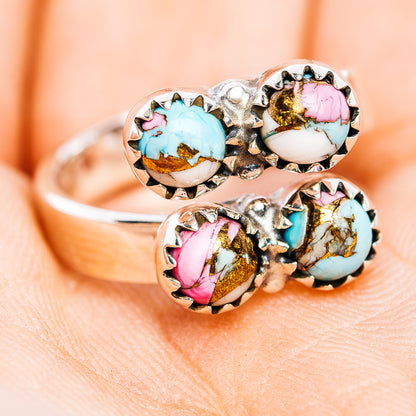 Southwestern Style Cotton Candy Turquoise Ring Size 6 Adjustable (.925 Sterling Silver)