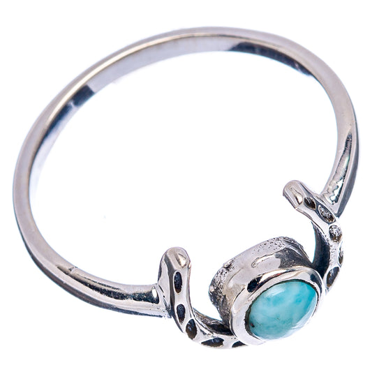 Sterling silver horseshoe ring with turquoise Larimar cabochon and ornate cutouts
