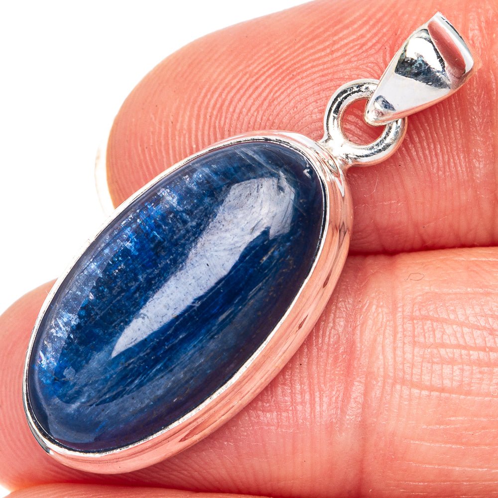 925 sterling silver kyanite pendant with oval blue stone and bail loop