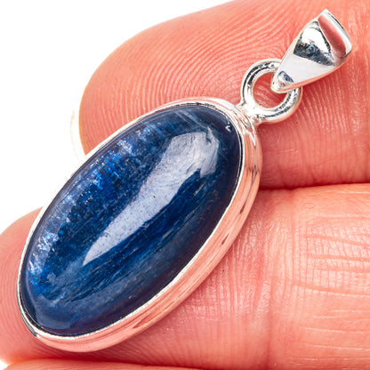 925 sterling silver kyanite pendant with oval blue stone and bail loop