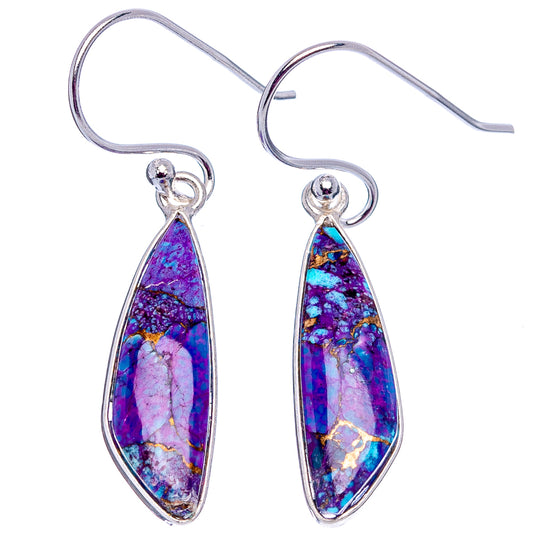 Sterling silver teardrop earrings with purple-blue mosaic stone