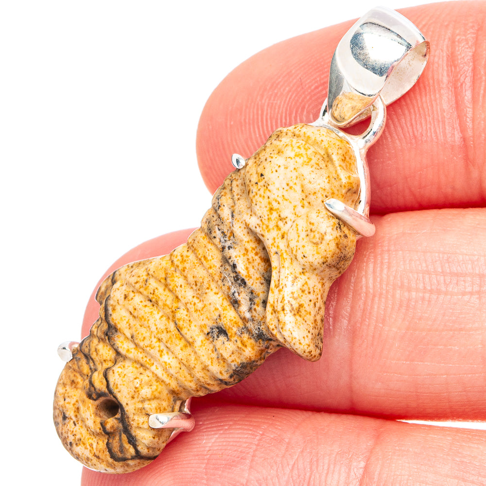 Picture Jasper Seahorse Pendant 1 5/8" (.925 Sterling Silver)