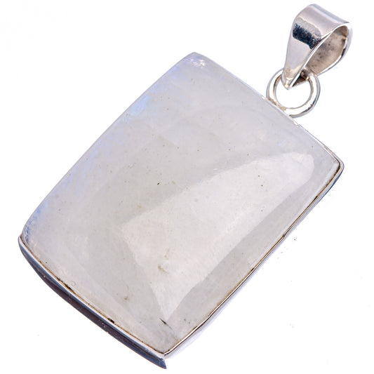 Rectangular opalescent moonstone pendant with silver border and attached bail