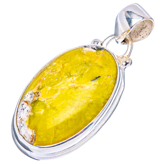 Oval lizardite pendant with yellow-green stone set in .925 sterling silver bezel