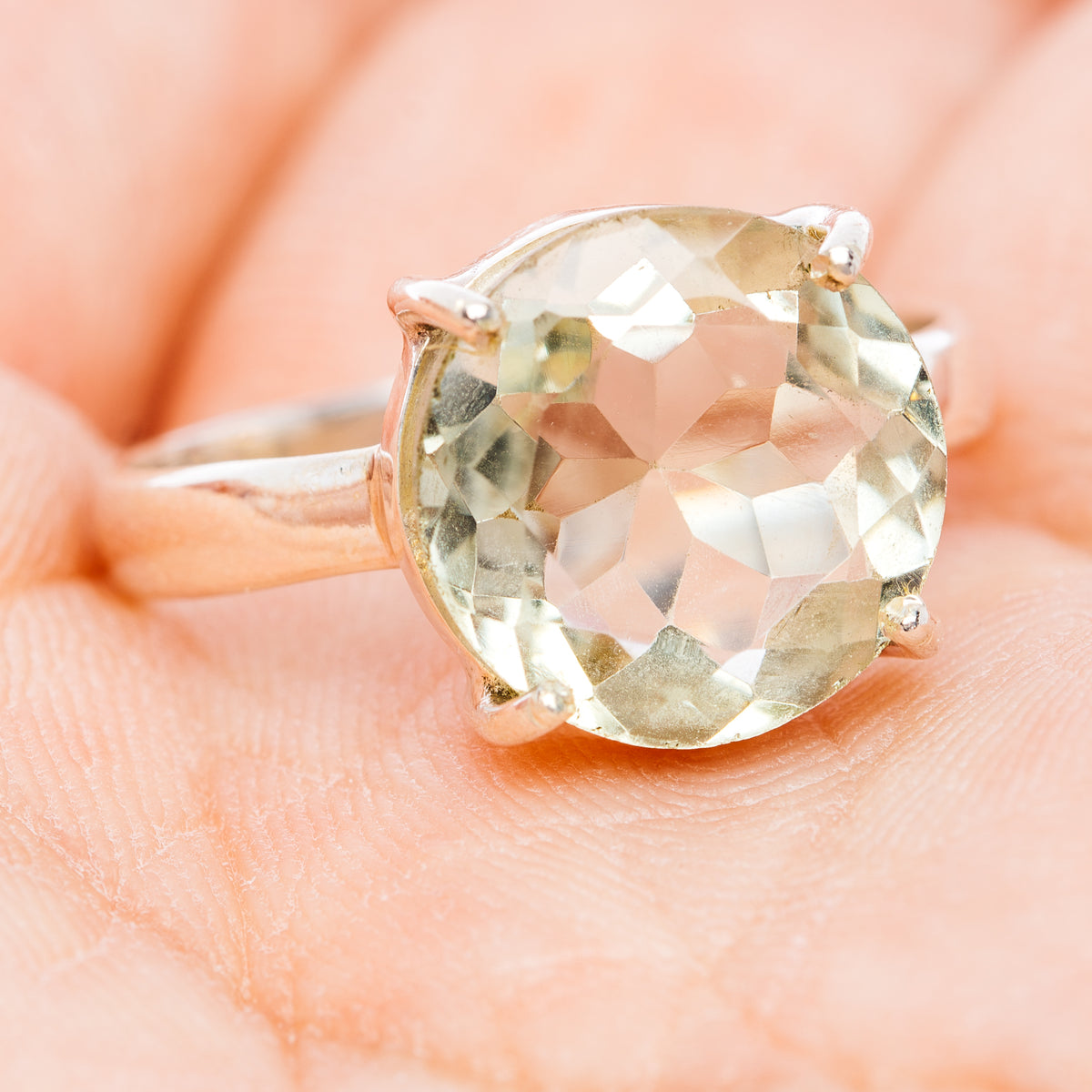 Faceted Prasiolite Ring Size 8.5 (.925 Sterling Silver)