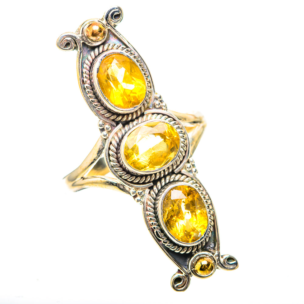 Sterling silver citrine ring, three oval faceted stones in ornate bezel settings