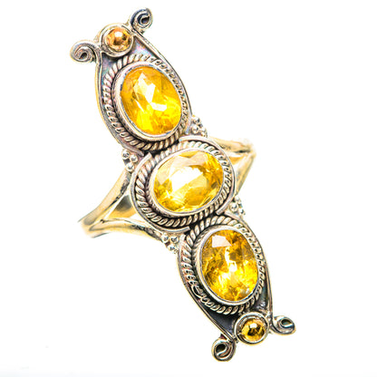 Sterling silver citrine ring, three oval faceted stones in ornate bezel settings