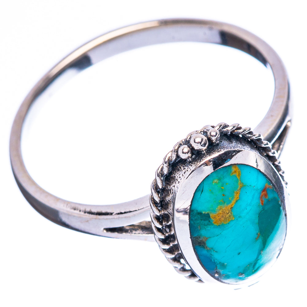 Sterling silver turquoise ring with oval cabochon and raised knot-style band