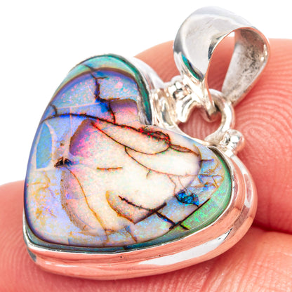 Rare Sterling Opal Heart Pendant 1 1/8" (925 Sterling Silver) P41656