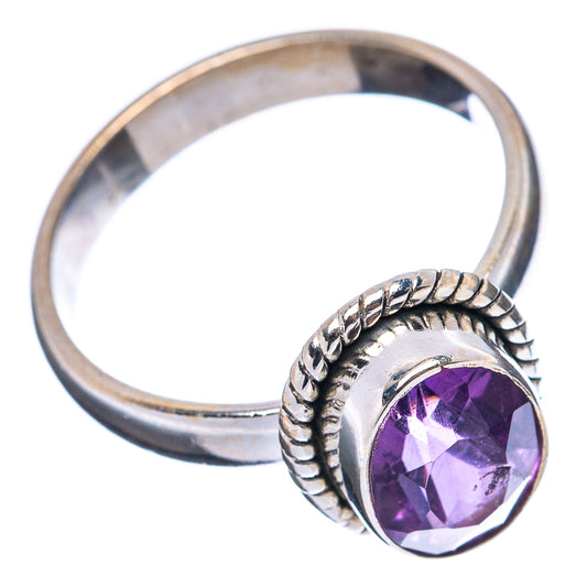 Sterling silver amethyst ring, open band with purple oval stone and rope border