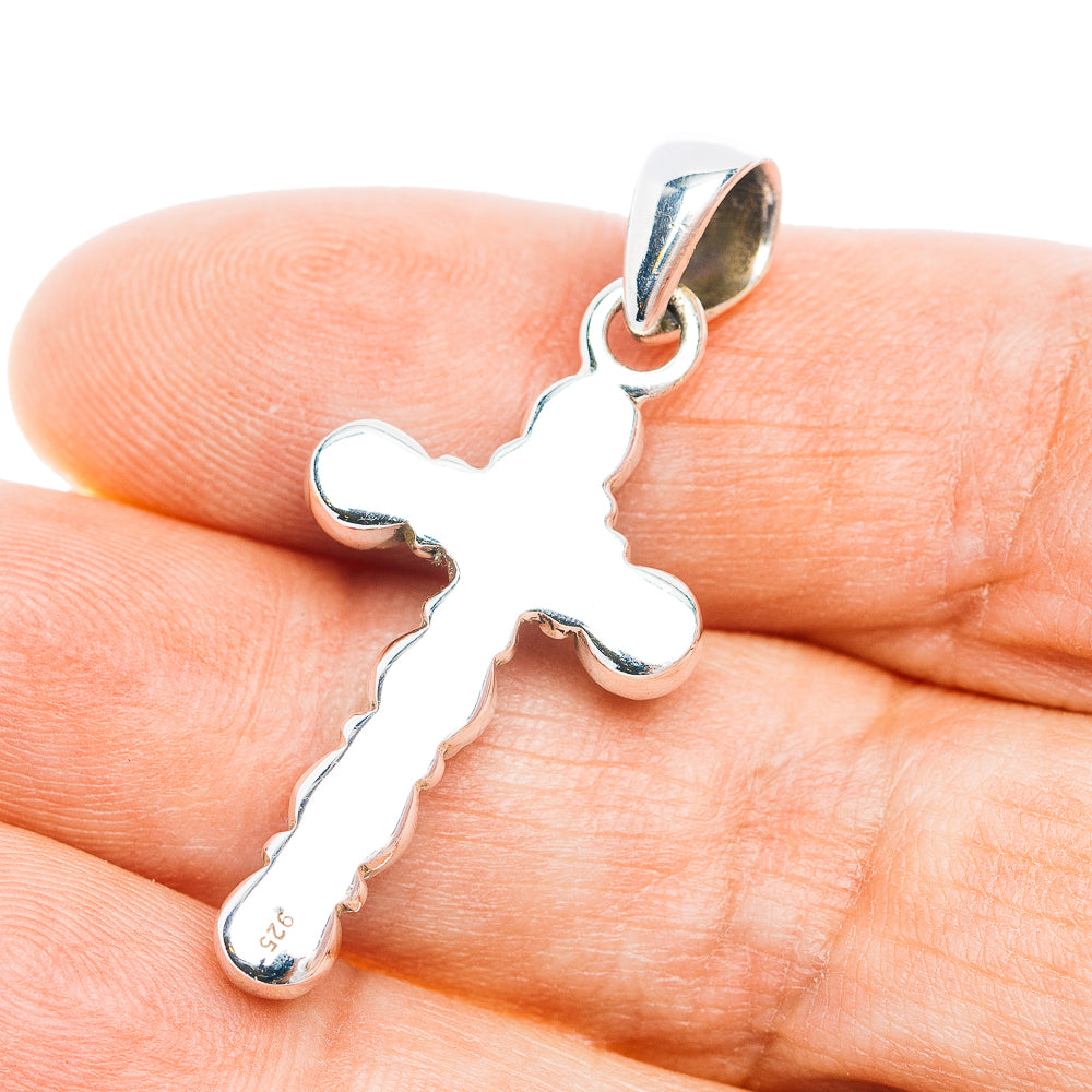 Southwestern Style Mohave Turquoise Cross Pendant 1 5/8" (.925 Sterling Silver)