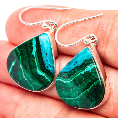 Premium Malachite In Chrysocolla Earrings 1 1/2" (.925 Sterling Silver)