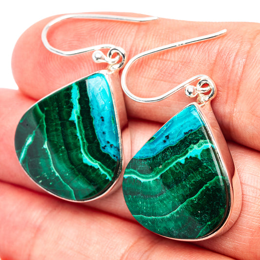 Sterling silver teardrop earrings with green and turquoise stone inlays, fishhook