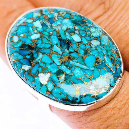 Blue Copper Turquoise Ring Size 9 Adjustable (.925 Sterling Silver)