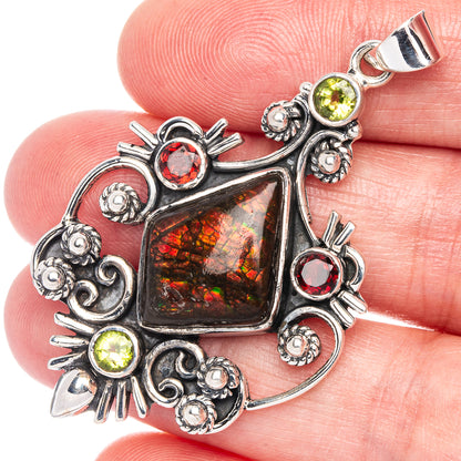 Signature Ammolite, Garnet, Peridot Pendant 2 1/8" (925 Sterling Silver) P41179