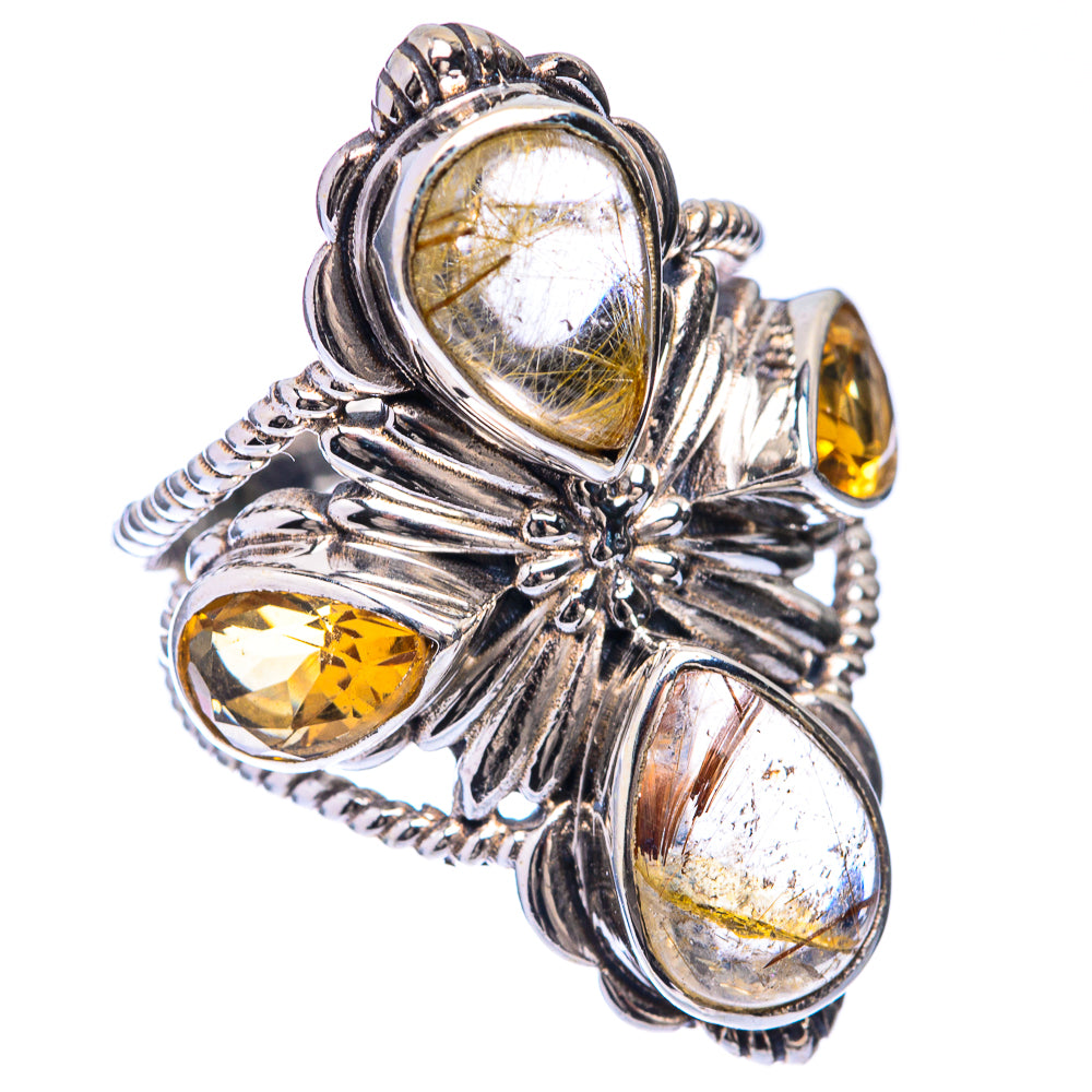 Large Rutilated Quartz, Citrine Ring Size 6.25 (925 Sterling Silver) R141372