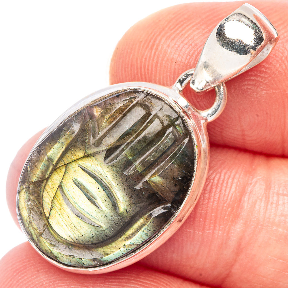 Carved Labradorite Hand Pendant 1 1/4" (925 Sterling Silver) P44310
