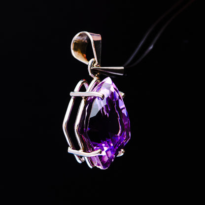 21.82ct Faceted Brazilian Amethyst Pendant 1 3/8" (.925 Sterling Silver)