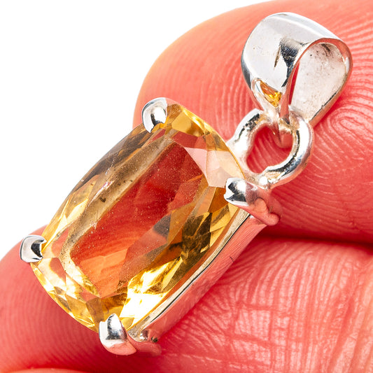 Faceted citrine gemstone pendant in .925 silver with side loop bail detail
