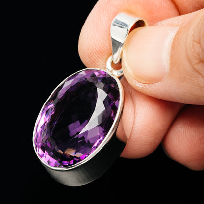 Premium 43ct Faceted Brazilian Amethyst Pendant  1 5/8" (.925 Sterling Silver)