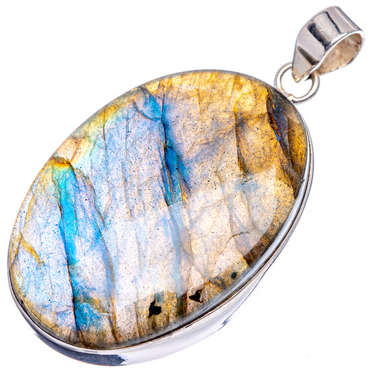Labradorite oval pendant with blue and gold stone tones in .925 sterling silver